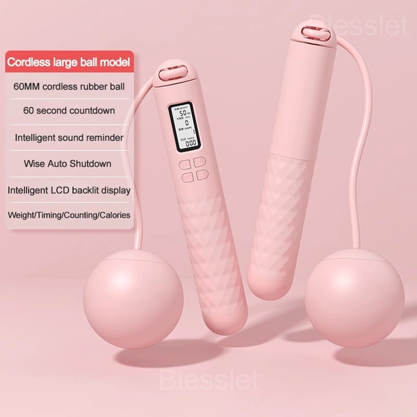 Digital Jump Rope with Counter – Portable Fitness Skipping Rope - Pink, Cordless large ball model