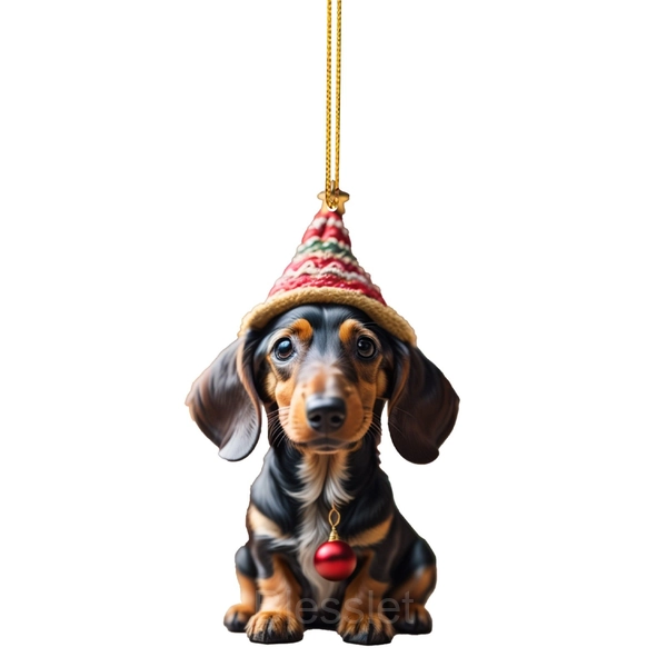 Handmade Acrylic Dog Ornaments – Cute 2D Flat Holiday Decor - A