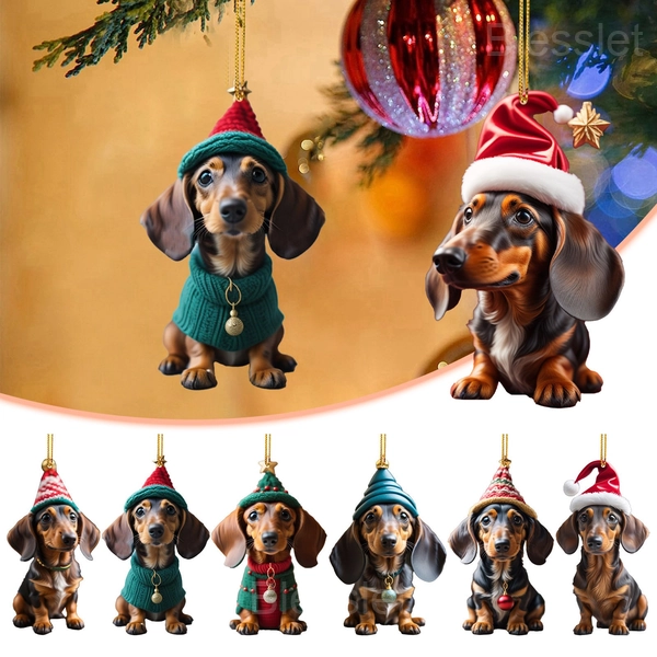 Handmade Acrylic Dog Ornaments – Cute 2D Flat Holiday Decor