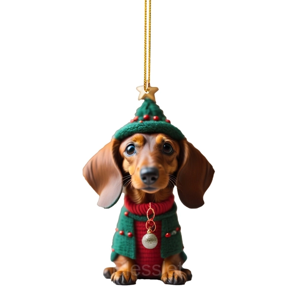Handmade Acrylic Dog Ornaments – Cute 2D Flat Holiday Decor - E