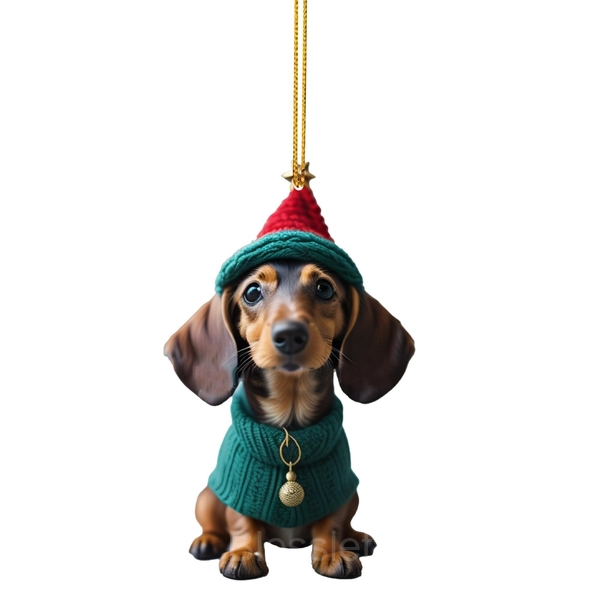 Handmade Acrylic Dog Ornaments – Cute 2D Flat Holiday Decor - C