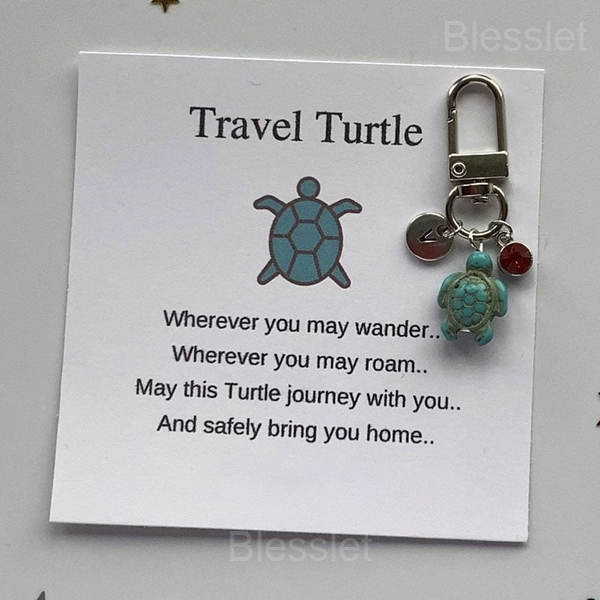 Handmade Turtle Keychain with Birthstone & Initial Charm