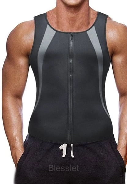Men’s Zipper Sauna Vest for Fast Sweat & Fat Burn - Black-Grey, 4XL