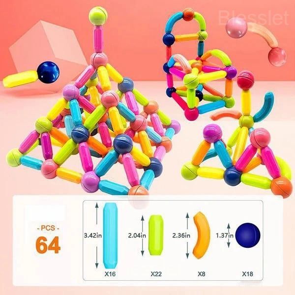 Magnetic Balls and Rods Building Blocks – STEM Educational Toy for Kids - 64pcs