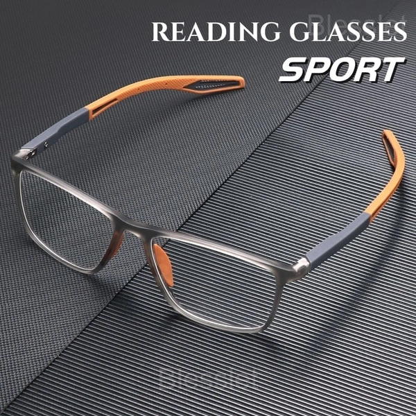 Titanium Progressive Reading Glasses – Ultra-Light Anti-Blue Light Bifocals - Orange, +3.00 / 65-69 YEAR OF AGE