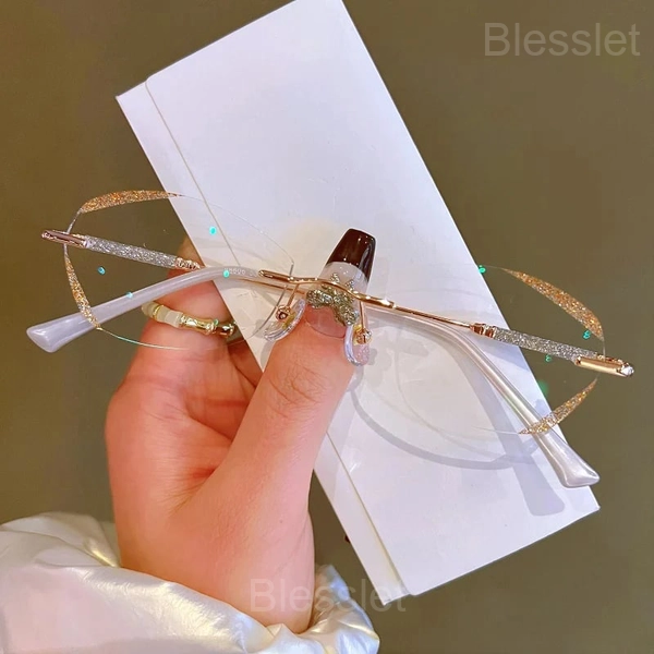 Women’s Diamond Rimless Anti-Blue Light Presbyopia Glasses - Gold, '+3.50 / 70-75 YEAR OF AGE