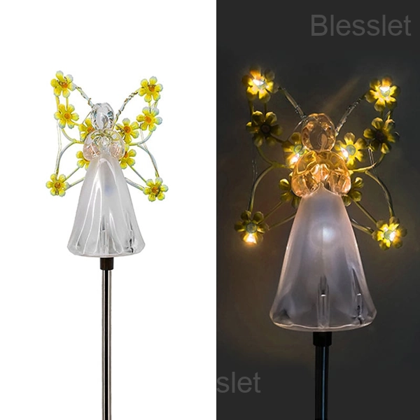 Waterproof Solar Angel Garden Lights with LED Glow - Yellow