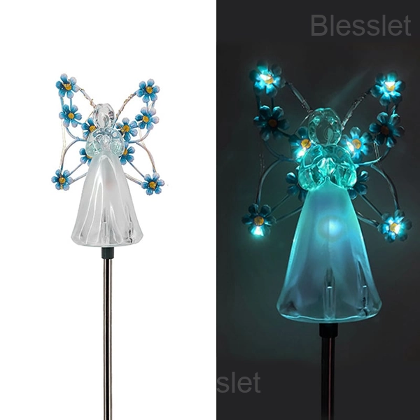Waterproof Solar Angel Garden Lights with LED Glow - Blue
