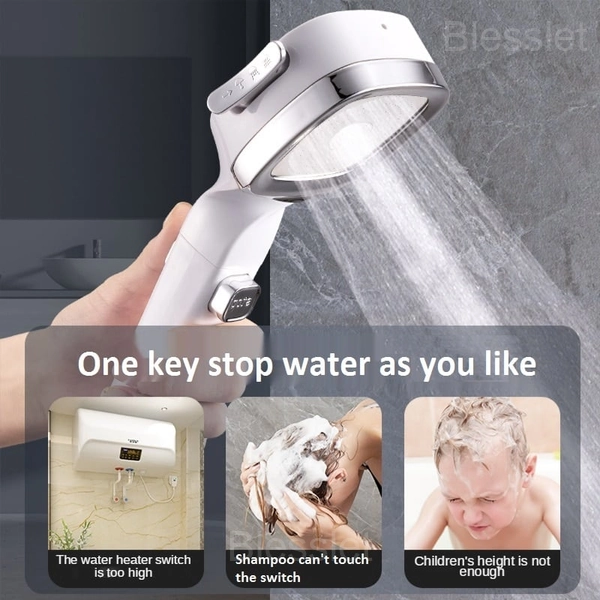 Multi-Functional High Pressure Shower Head with 4 Spray Modes & Filter