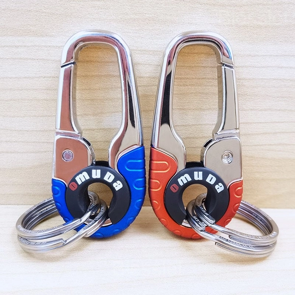 Premium Stainless Steel Men's Car Keychain with Double Ring Design - Orange+Blue