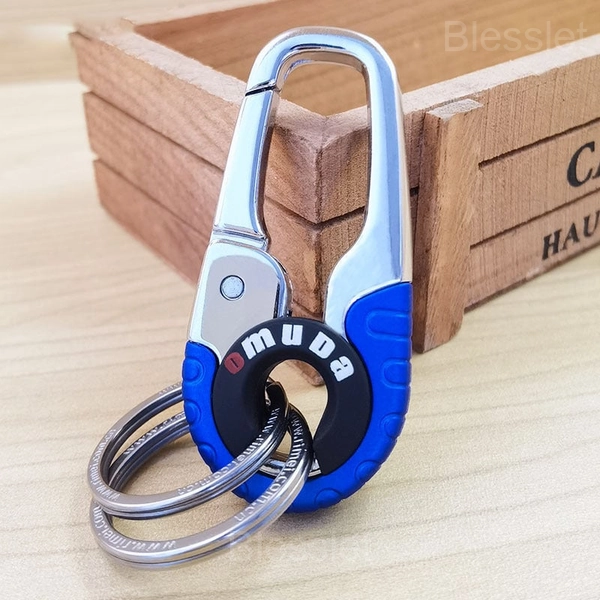 Premium Stainless Steel Men's Car Keychain with Double Ring Design - Blue