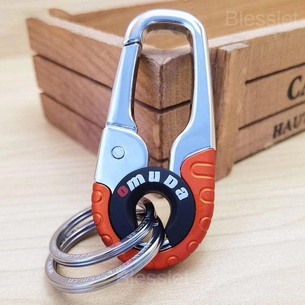 Premium Stainless Steel Men's Car Keychain with Double Ring Design - Orange