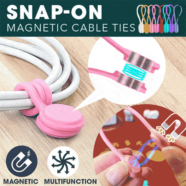 Snap-On Magnetic Cable Ties - Flexible Silicone Cord Organizer