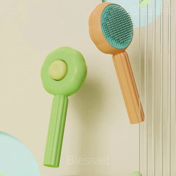 Self-Cleaning Pet Hair Brush with Comfortable Non-Slip Handle - 🍀Green+Orange✨