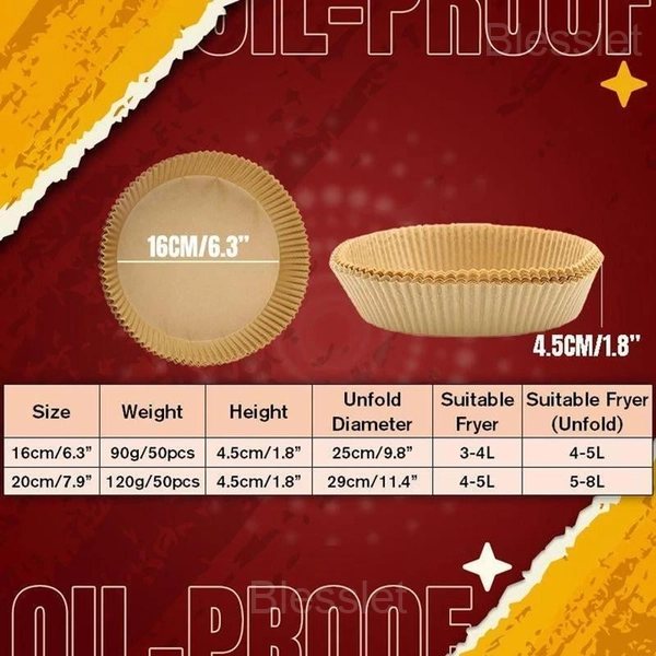 Magnetic Air Fryer Cheat Sheet with Cooking Times & Temp Guide - 50pcs air fryer paper（50pcs 20CM/7.9”）