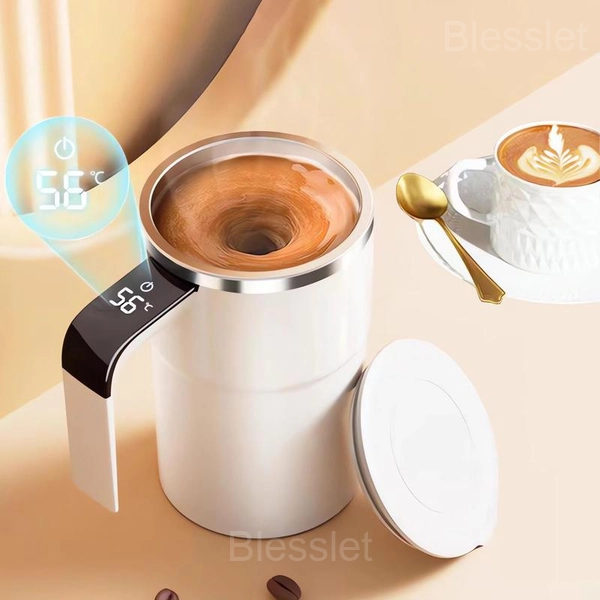 12oz Rechargeable Electric Self-Stirring Coffee Mug with LED Display - White